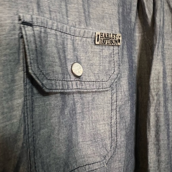 Harley-Davidson blue denim button down blouse - Picture 6 of 8